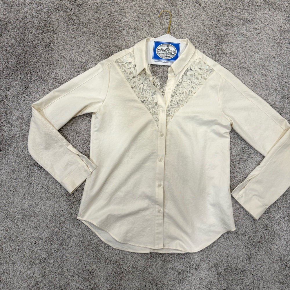 Cream Button-Up Shirt with Lace Detail